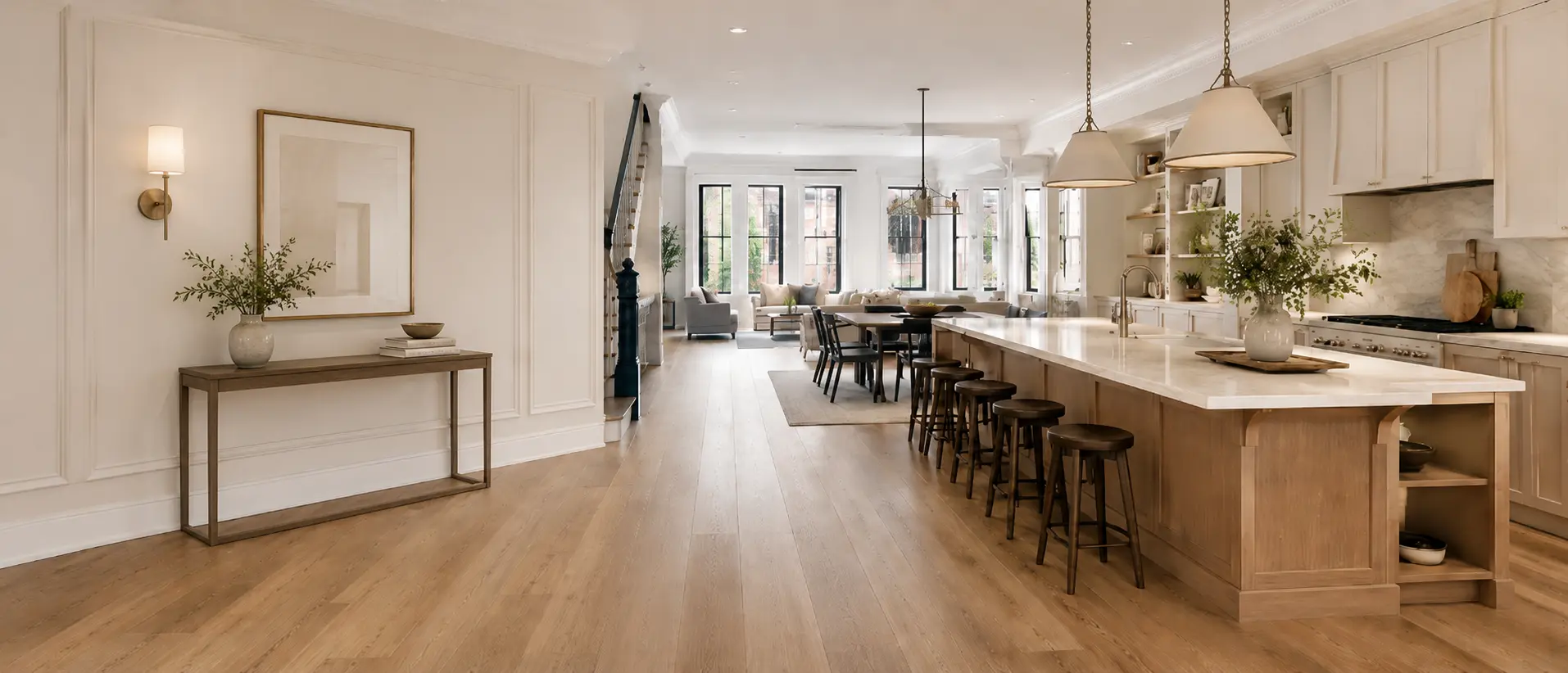 Warm modern kitchen after a completed renovation